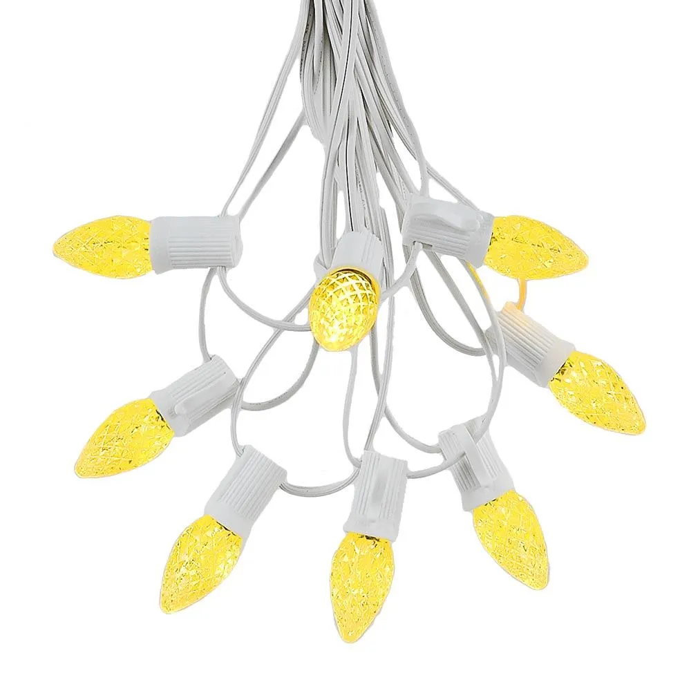 25 Light String Set With Yellow/Gold LED C7 Bulbs On White Wire 2 25 Light String Set With Yellow/Gold LED C7 Bulbs On White Wire - Image 2