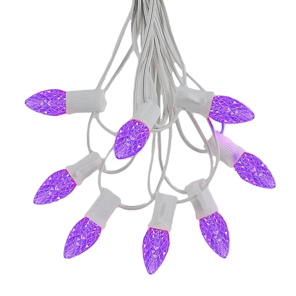 25 Light String Set With Purple LED C7 Bulbs On White Wire 2 25 Light String Set With Purple LED C7 Bulbs On White Wire - Image 2