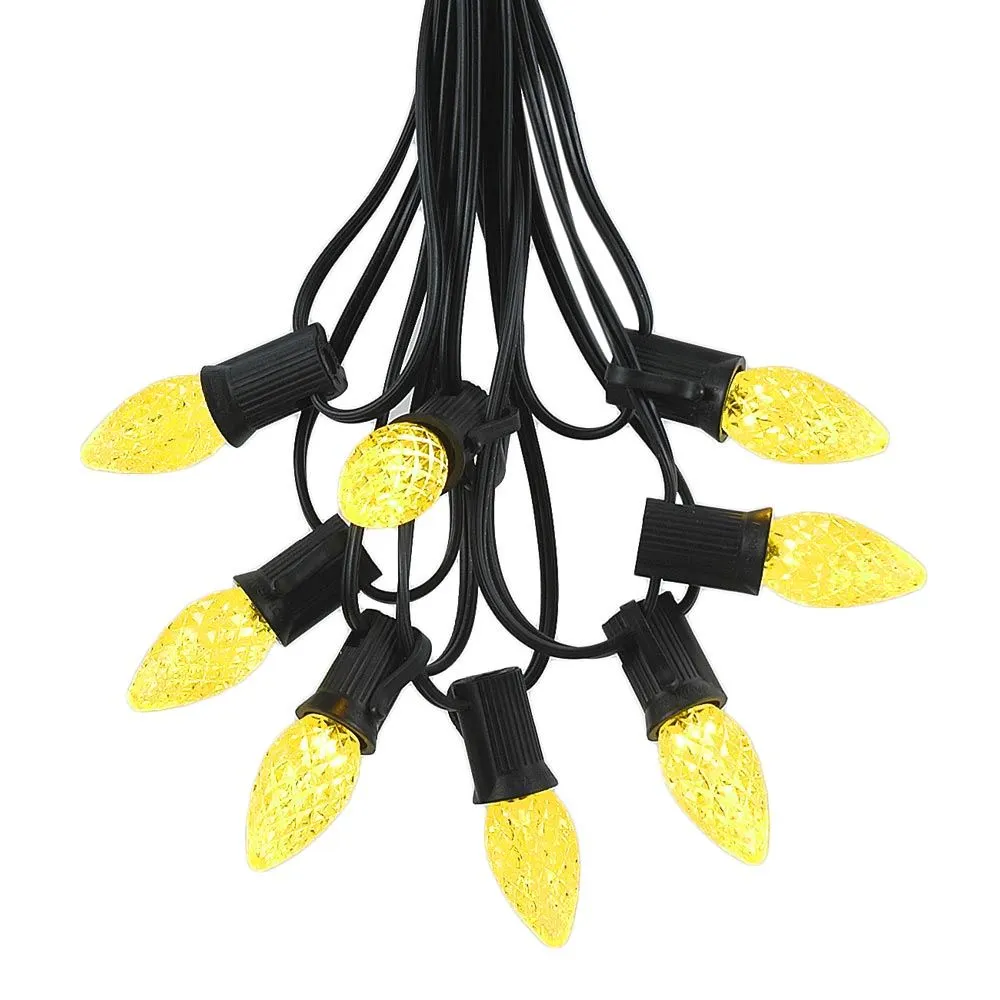 25 Light String Set With Yellow LED C7 Bulbs On Black Wire 2 25 Light String Set With Yellow LED C7 Bulbs On Black Wire - Image 2