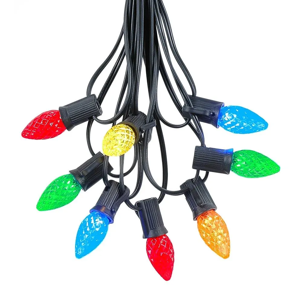 25 Light String Set With Multi Colored LED C7 Bulbs On Black Wire 2 25 Light String Set With Multi Colored LED C7 Bulbs On Black Wire - Image 2