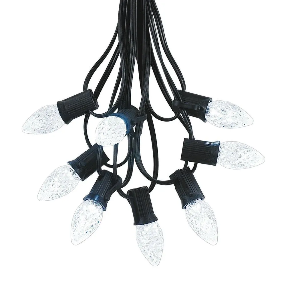 25 Light String Set With Pure White LED C7 Bulbs On Black Wire 7 25 Light String Set With Pure White LED C7 Bulbs On Black Wire - Image 7