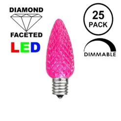 25 Light String Set With Pink LED C7 Bulbs On Black Wire -Holiday Lights Sales 0020474 25 light string set with pink led c7 bulbs on black wire