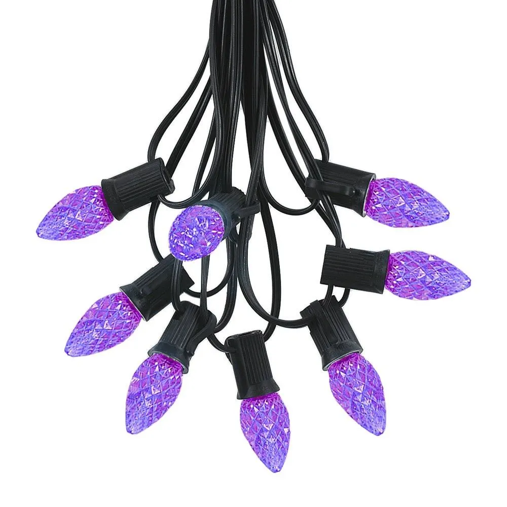 25 Light String Set With Purple LED C7 Bulbs On Black Wire 2 25 Light String Set With Purple LED C7 Bulbs On Black Wire - Image 2