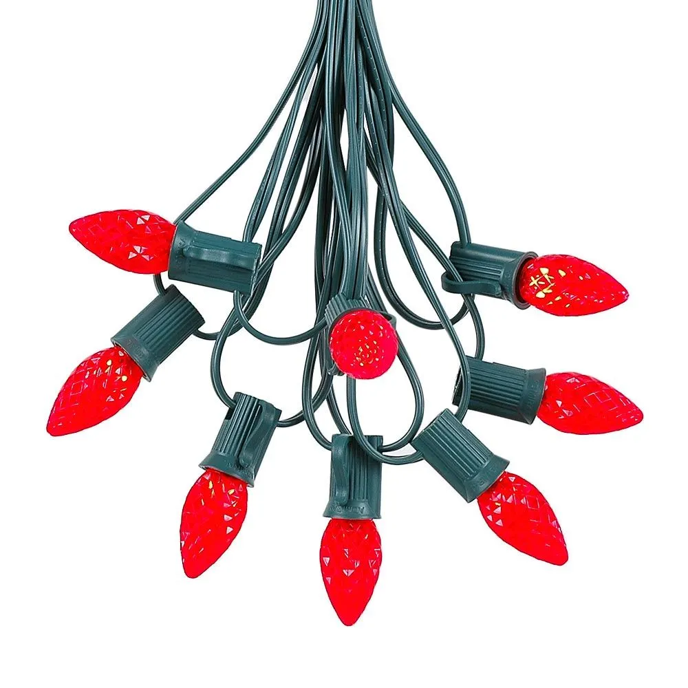 25 Light String Set With Red LED C7 Bulbs On Green Wire 2 25 Light String Set With Red LED C7 Bulbs On Green Wire - Image 2