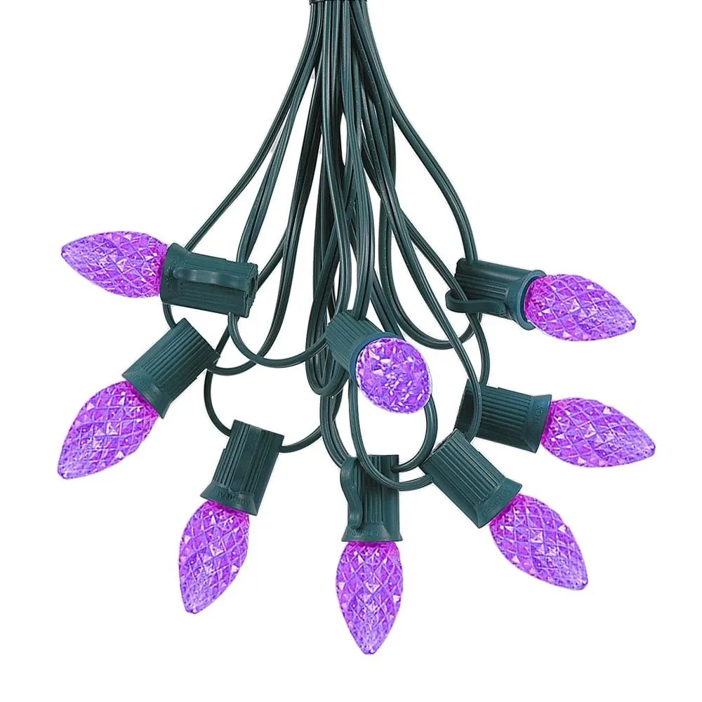 25 Light String Set With Purple LED C7 Bulbs On Green Wire 2 25 Light String Set With Purple LED C7 Bulbs On Green Wire - Image 2