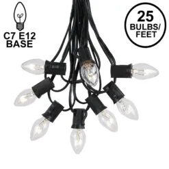 C7 25 Light String Set With Clear Twinkle Bulbs On Black Wire