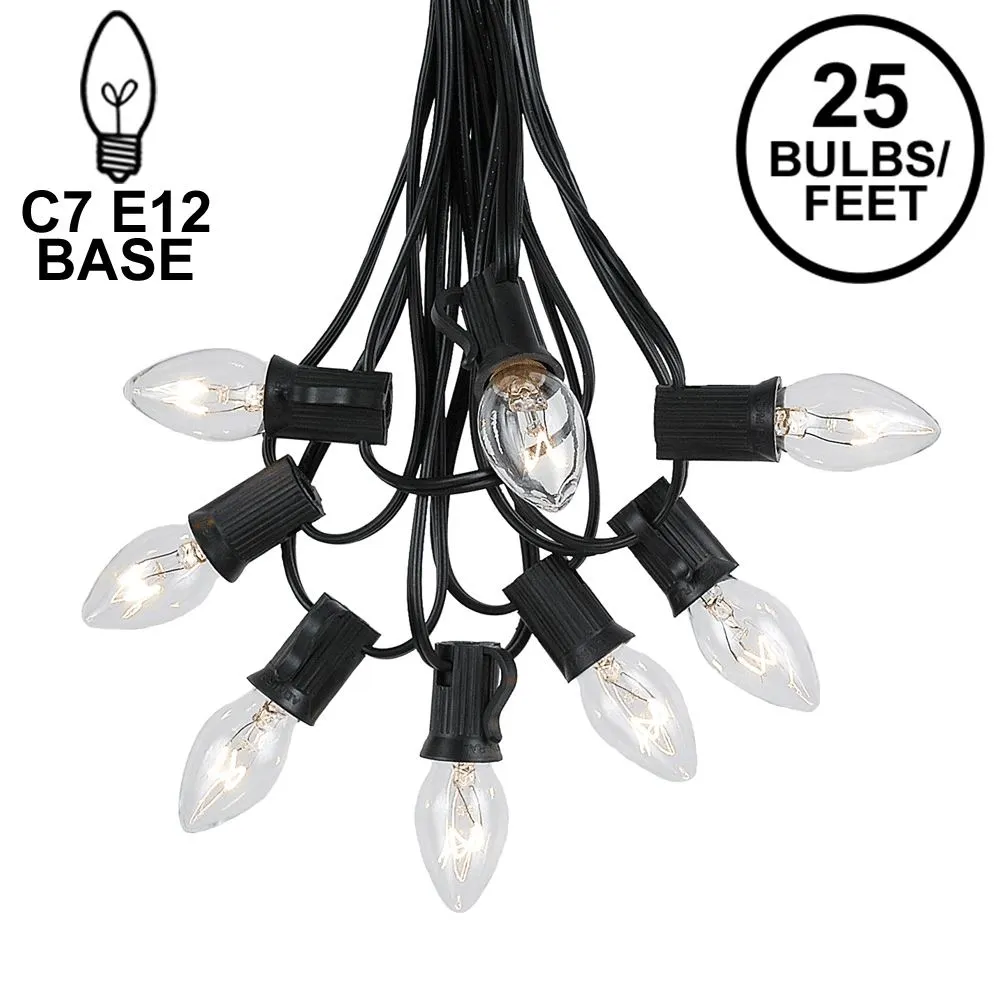 C7 25 Light String Set With Clear Twinkle Bulbs On Black Wire 1 C7 25 Light String Set With Clear Twinkle Bulbs On Black Wire