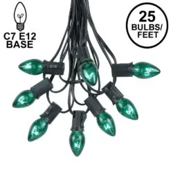 C7 25 Light String Set With Green Twinkle Bulbs On Black Wire