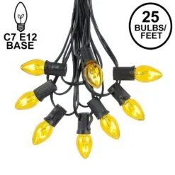 C7 25 Light String Set With Yellow Twinkle Bulbs On Black Wire