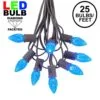 25 Light String Set With Blue LED C7 Bulbs On Brown Wire
