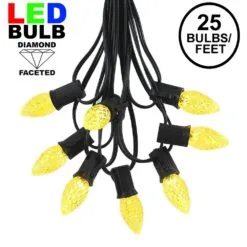 25 Light String Set With Yellow LED C7 Bulbs On Black Wire