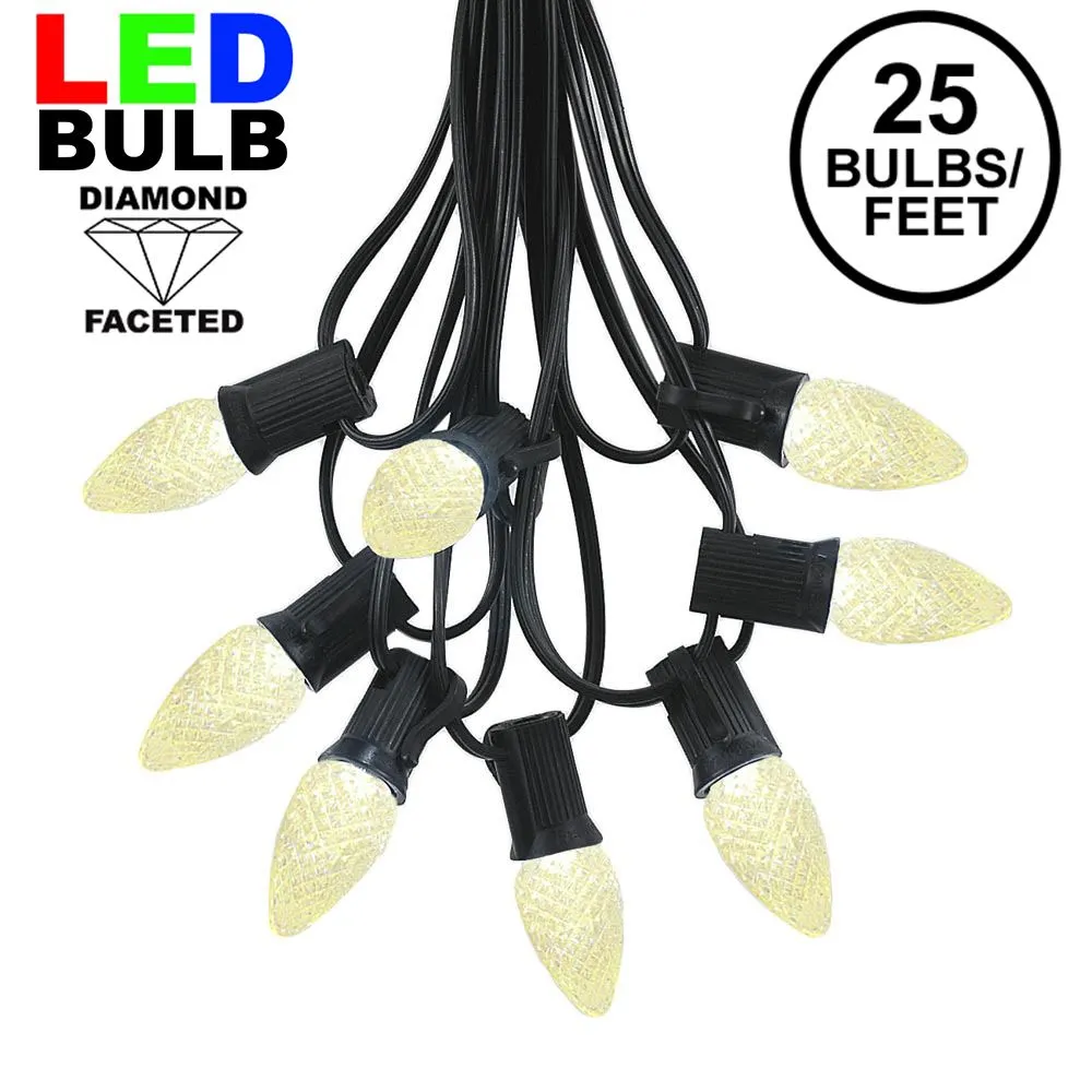 25 Light String Set With Warm White LED C7 Bulbs On Black Wire 1 25 Light String Set With Warm White LED C7 Bulbs On Black Wire