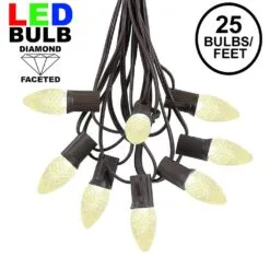 25 Light String Set With Warm White LED C7 Bulbs On Brown Wire