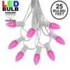 25 Light String Set With Pink LED C7 Bulbs On White Wire