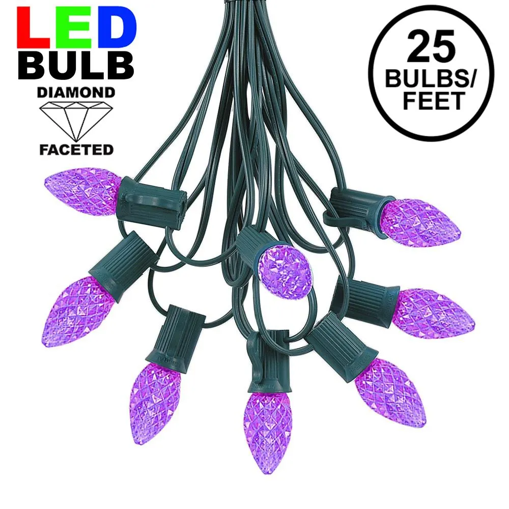 25 Light String Set With Purple LED C7 Bulbs On Green Wire 1 25 Light String Set With Purple LED C7 Bulbs On Green Wire