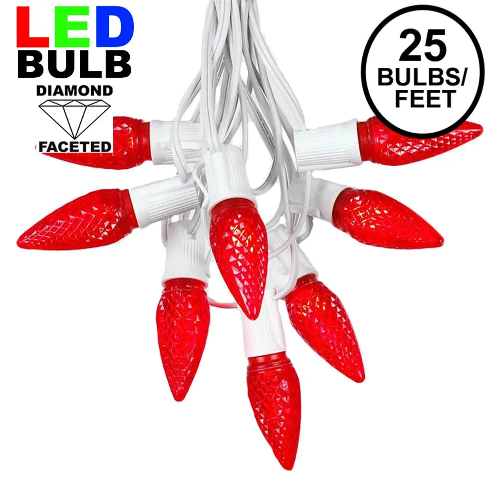 25 Light String Set With Red LED C9 Bulbs On White Wire 1 25 Light String Set With Red LED C9 Bulbs On White Wire