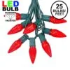 25 Light String Set With Red LED C9 Bulbs On Green Wire