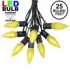 25 Light String Set With Yellow LED C9 Bulbs On Black Wire