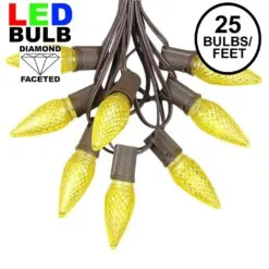 25 Light String Set With Yellow LED C9 Bulbs On Brown Wire