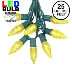 25 Light String Set With Yellow LED C9 Bulbs On Green Wire