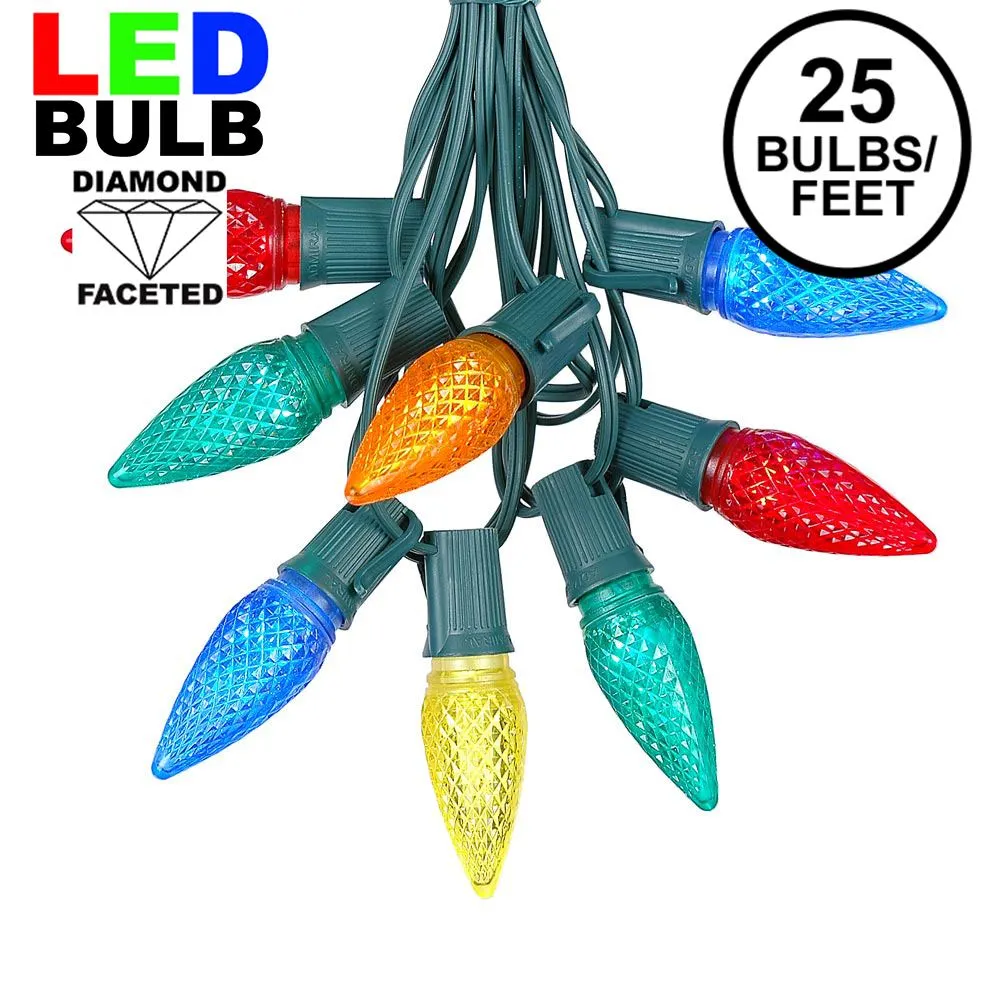25 Light String Set With Multi Colored LED C9 Bulbs On Green Wire 1 25 Light String Set With Multi Colored LED C9 Bulbs On Green Wire