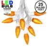 25 Light String Set With Amber (Orange) LED C9 Bulbs On White Wire