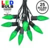 25 Light String Set With Green LED C9 Bulbs On Black Wire