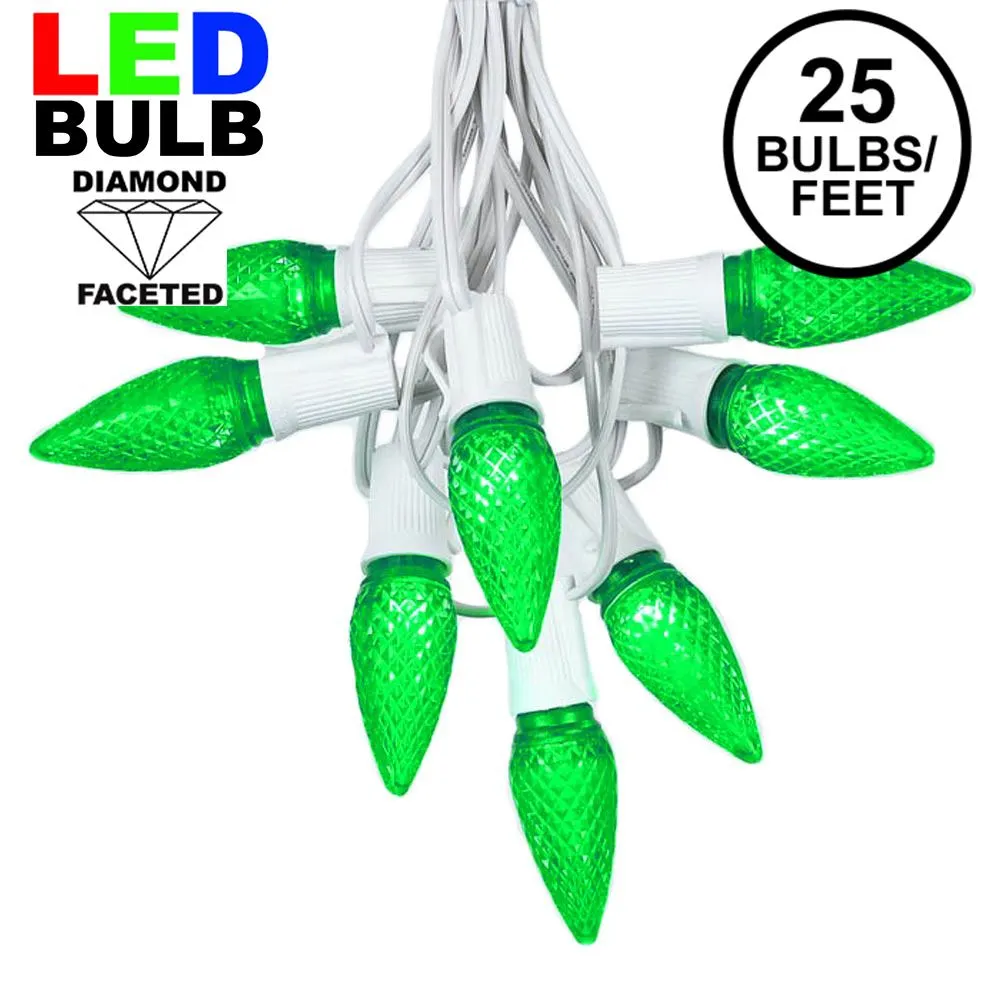 25 Light String Set With Green LED C9 Bulbs On White Wire 1 25 Light String Set With Green LED C9 Bulbs On White Wire