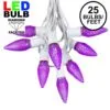 25 Light String Set With Purple LED C9 Bulbs On White Wire