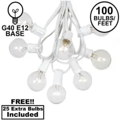 100 G40 Globe String Light Set With Clear Bulbs On White Wire
