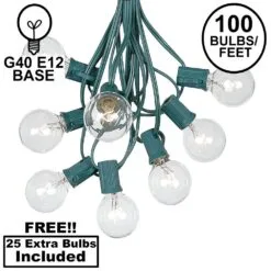 100 G40 Globe String Light Set With Clear Bulbs On Green Wire