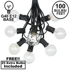 100 G40 Globe String Light Set With Clear Bulbs On Black Wire