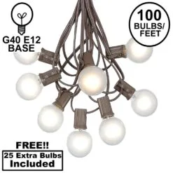 100 G40 Globe String Light Set With Frosted White Bulbs On Brown Wire