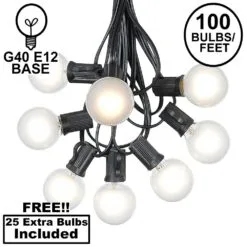 100 G40 Globe String Light Set With Frosted White Bulbs On Black Wire