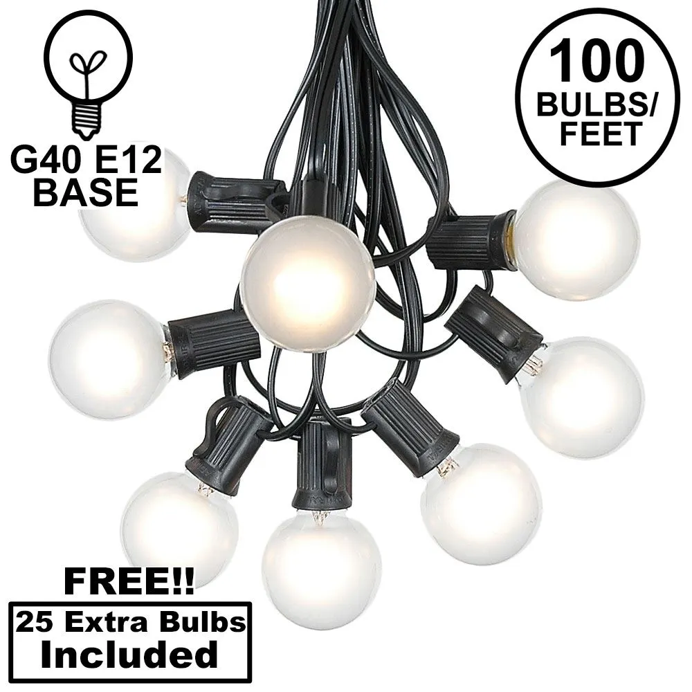 100 G40 Globe String Light Set With Frosted White Bulbs On Black Wire 1 100 G40 Globe String Light Set With Frosted White Bulbs On Black Wire
