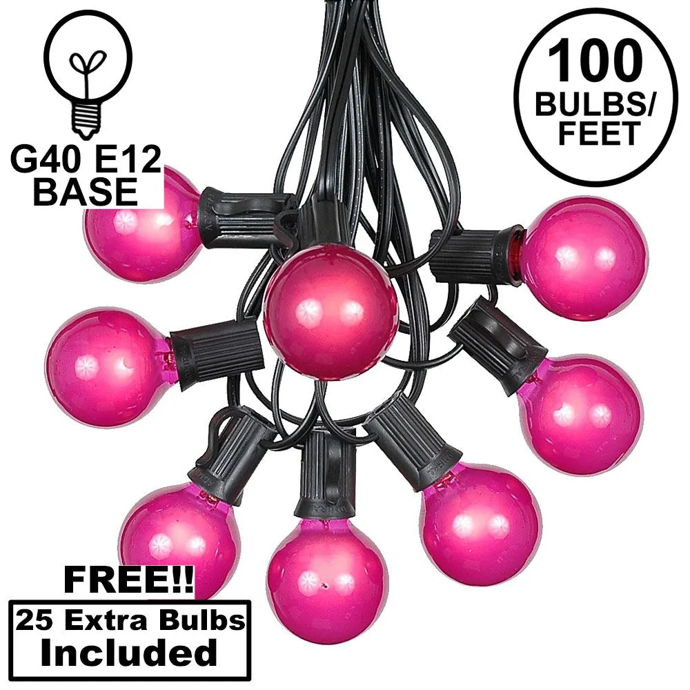 100 G40 Globe String Light Set With Pink Bulbs On Black Wire 1 100 G40 Globe String Light Set With Pink Bulbs On Black Wire