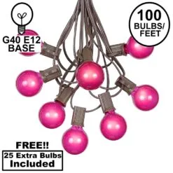 100 G40 Globe String Light Set With Pink Bulbs On Brown Wire