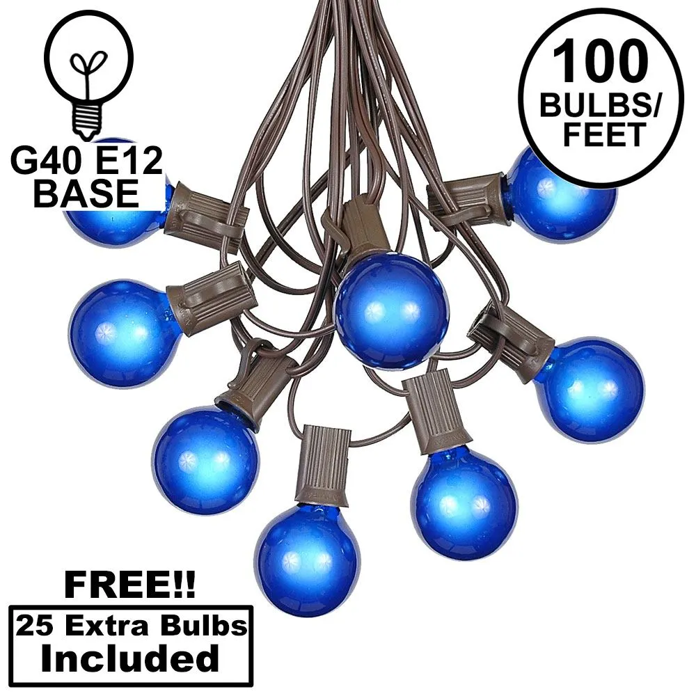 100 G40 Globe String Light Set With Blue Bulbs On Brown Wire 1 100 G40 Globe String Light Set With Blue Bulbs On Brown Wire
