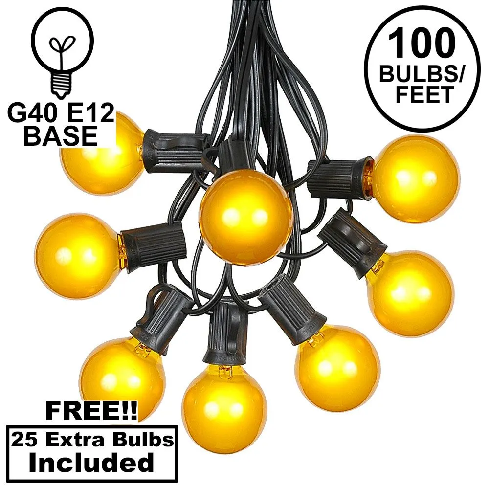 100 G40 Globe String Light Set With Yellow Bulbs On Black Wire 1 100 G40 Globe String Light Set With Yellow Bulbs On Black Wire
