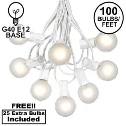 100 G40 Globe String Light Set With Frosted White Bulbs On White Wire