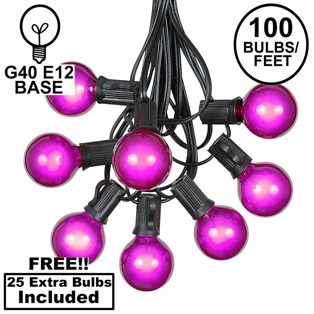 100 G40 Globe String Light Set With Purple Bulbs On Black Wire 1 100 G40 Globe String Light Set With Purple Bulbs On Black Wire