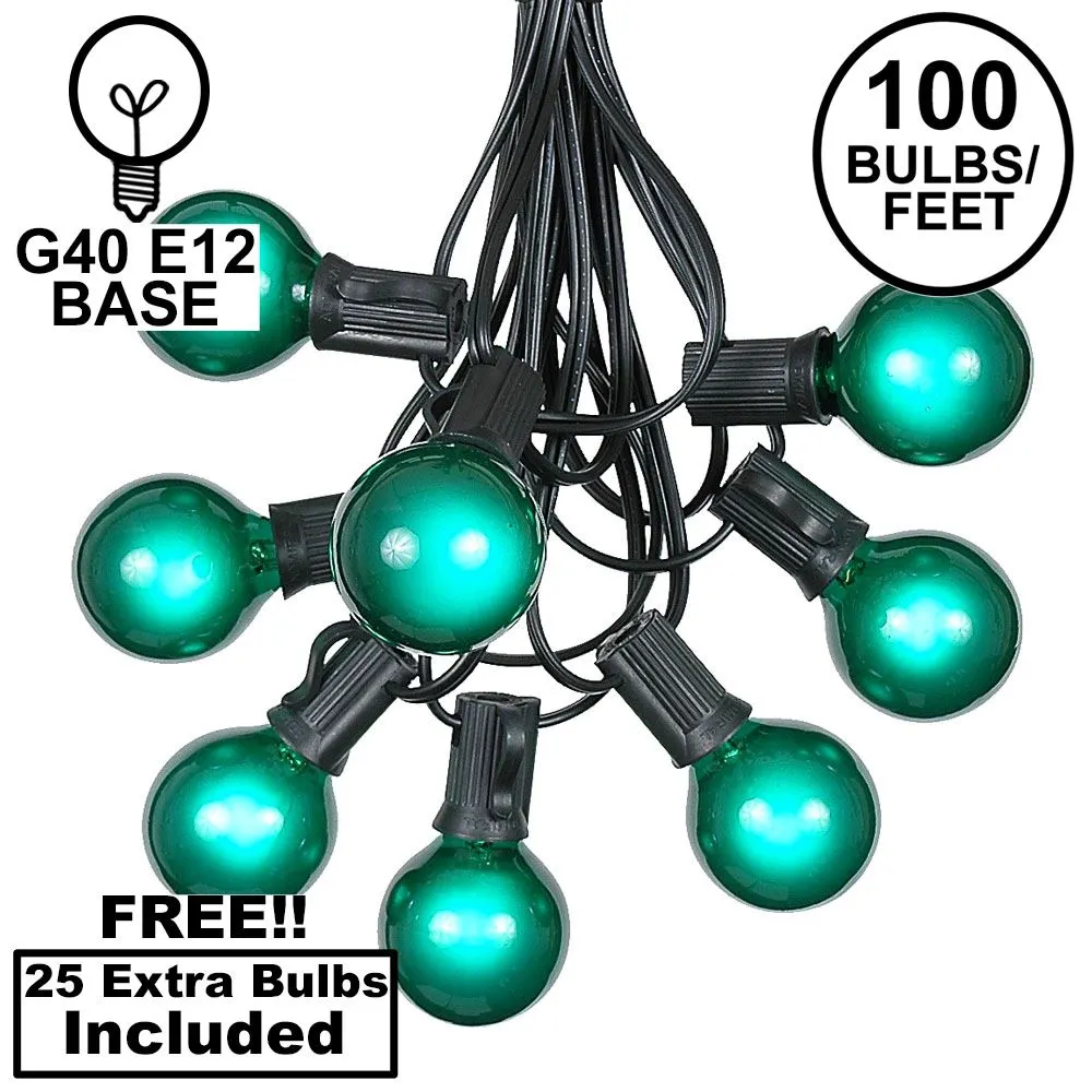 100 G40 Globe String Light Set With Green Bulbs On Black Wire 1 100 G40 Globe String Light Set With Green Bulbs On Black Wire