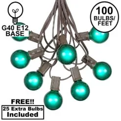 100 G40 Globe String Light Set With Green Bulbs On Brown Wire