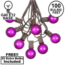 100 G40 Globe String Light Set With Purple Bulbs On Brown Wire