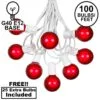 100 G40 Globe String Light Set With Red Satin Bulbs On White Wire