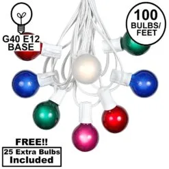 100 G40 Globe String Light Set With Multi Colored Satin Bulbs On White Wire