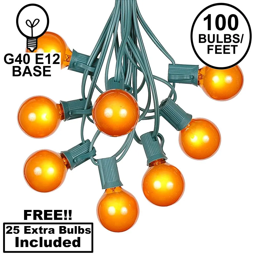 100 G40 Globe String Light Set With Orange Bulbs On Green Wire 1 100 G40 Globe String Light Set With Orange Bulbs On Green Wire