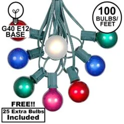 100 G40 Globe String Light Set With Multi Colored Bulbs On Green Wire