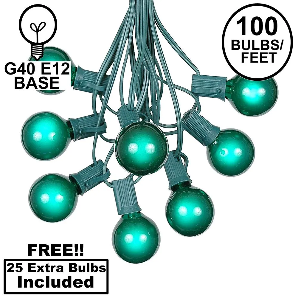 100 G40 Globe String Light Set With Green Bulbs On Green Wire 1 100 G40 Globe String Light Set With Green Bulbs On Green Wire