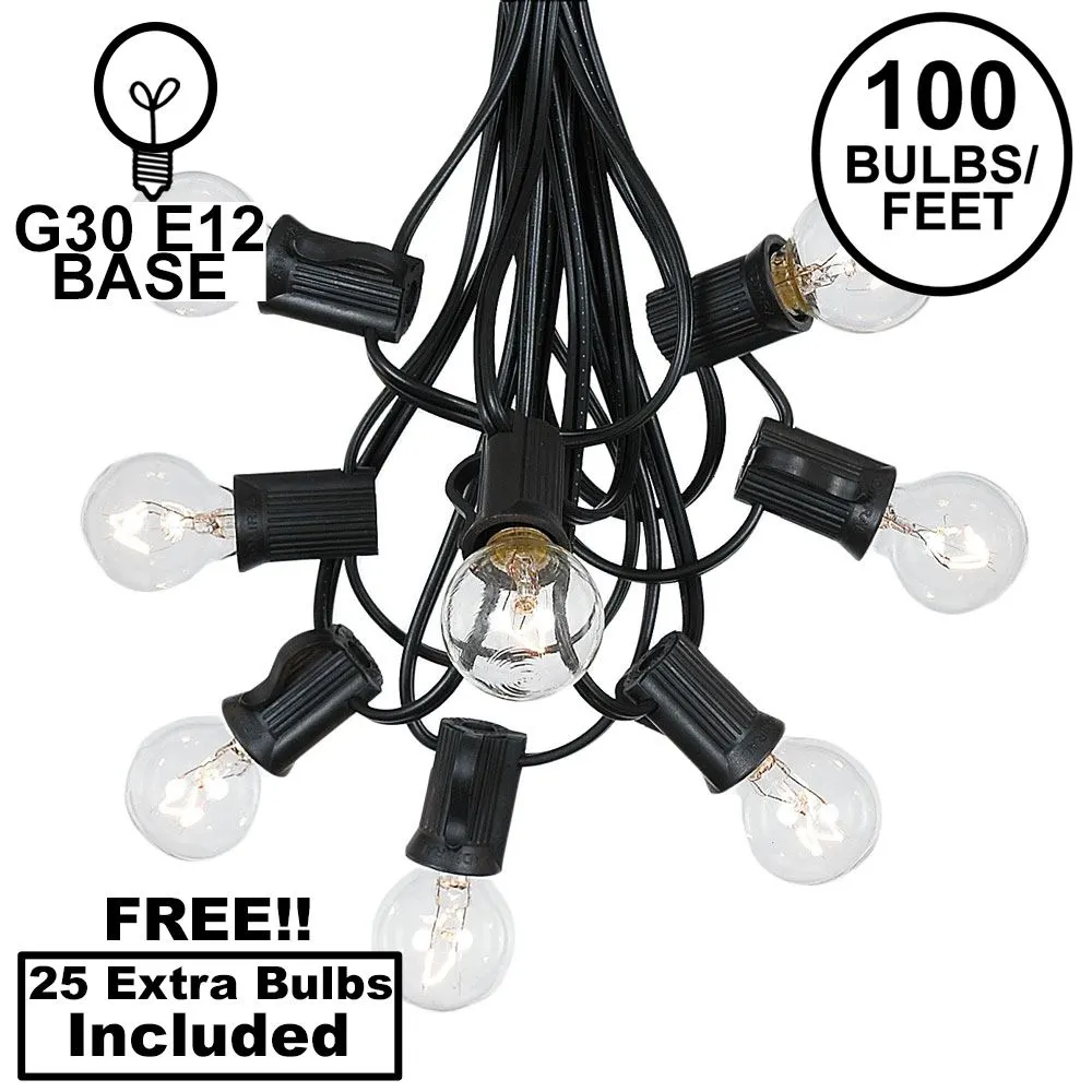 100 G30 Globe String Light Set With Clear Bulbs On Black Wire 1 100 G30 Globe String Light Set With Clear Bulbs On Black Wire